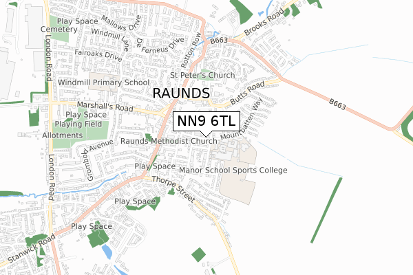 NN9 6TL map - small scale - OS Open Zoomstack (Ordnance Survey)