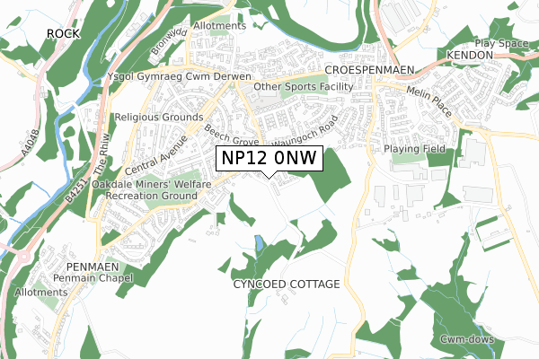 NP12 0NW map - small scale - OS Open Zoomstack (Ordnance Survey)