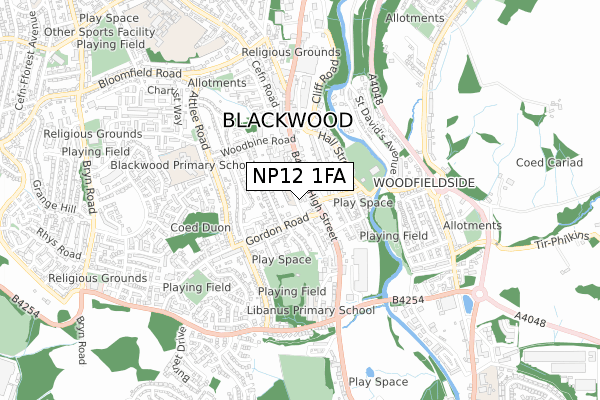 NP12 1FA map - small scale - OS Open Zoomstack (Ordnance Survey)