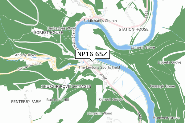 NP16 6SZ map - small scale - OS Open Zoomstack (Ordnance Survey)