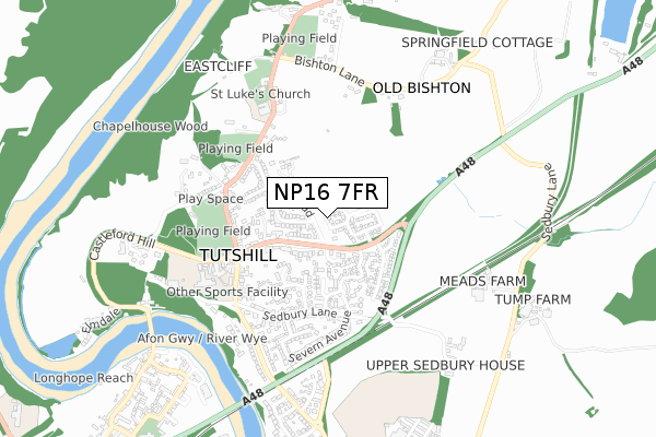 NP16 7FR map - small scale - OS Open Zoomstack (Ordnance Survey)