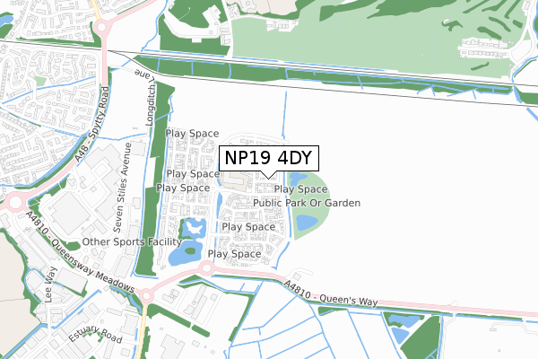 NP19 4DY map - small scale - OS Open Zoomstack (Ordnance Survey)