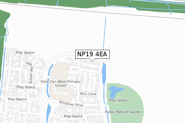 NP19 4EA map - large scale - OS Open Zoomstack (Ordnance Survey)