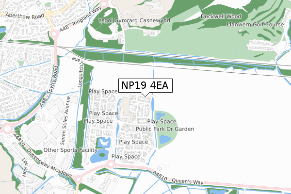 NP19 4EA map - small scale - OS Open Zoomstack (Ordnance Survey)