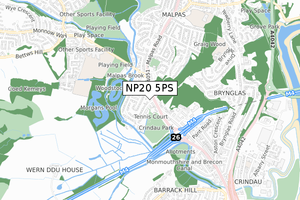 NP20 5PS map - small scale - OS Open Zoomstack (Ordnance Survey)