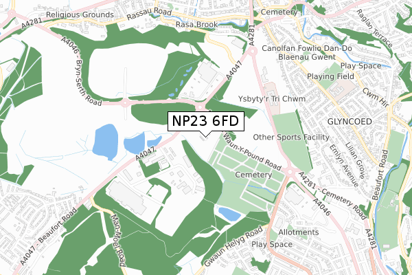 NP23 6FD map - small scale - OS Open Zoomstack (Ordnance Survey)