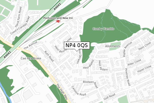 NP4 0QS map - large scale - OS Open Zoomstack (Ordnance Survey)