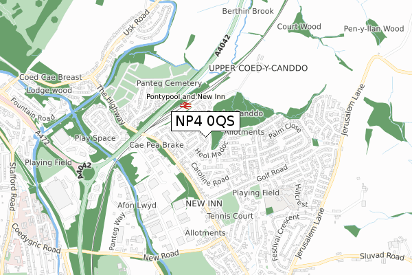 NP4 0QS map - small scale - OS Open Zoomstack (Ordnance Survey)