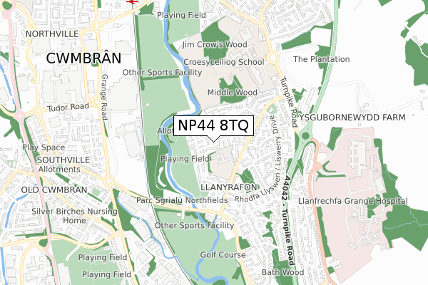 NP44 8TQ map - small scale - OS Open Zoomstack (Ordnance Survey)