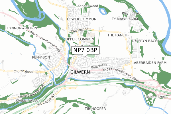 NP7 0BP map - small scale - OS Open Zoomstack (Ordnance Survey)