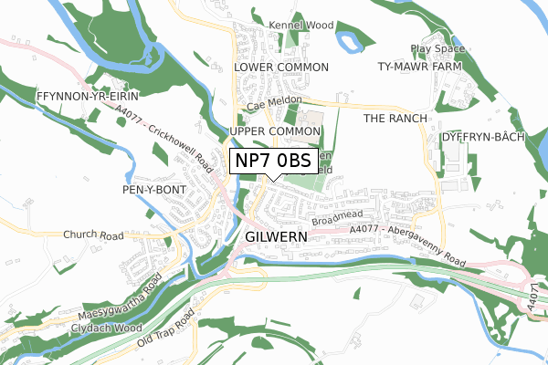 NP7 0BS map - small scale - OS Open Zoomstack (Ordnance Survey)