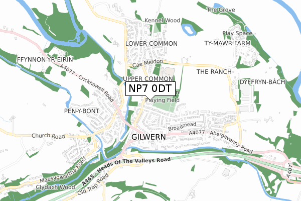 NP7 0DT map - small scale - OS Open Zoomstack (Ordnance Survey)