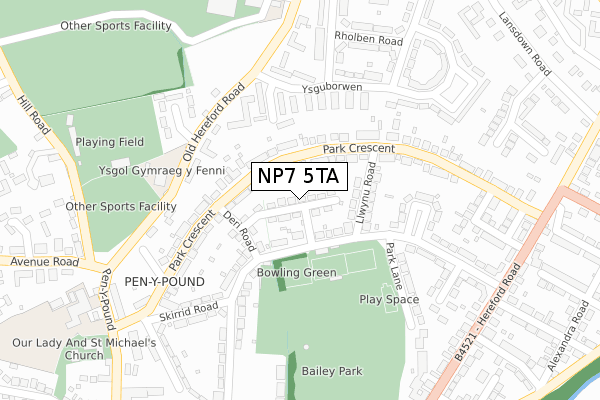 NP7 5TA map - large scale - OS Open Zoomstack (Ordnance Survey)