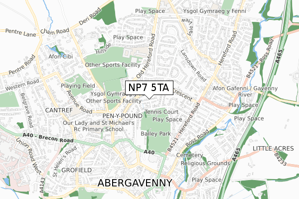 NP7 5TA map - small scale - OS Open Zoomstack (Ordnance Survey)