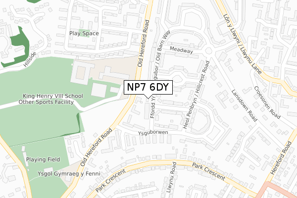 NP7 6DY map - large scale - OS Open Zoomstack (Ordnance Survey)