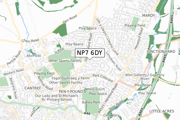 NP7 6DY map - small scale - OS Open Zoomstack (Ordnance Survey)