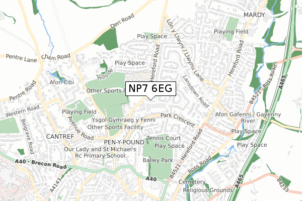 NP7 6EG map - small scale - OS Open Zoomstack (Ordnance Survey)