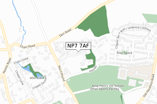 NP7 7AF map - large scale - OS Open Zoomstack (Ordnance Survey)