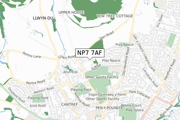 NP7 7AF map - small scale - OS Open Zoomstack (Ordnance Survey)