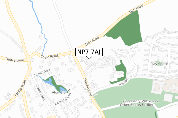 NP7 7AJ map - large scale - OS Open Zoomstack (Ordnance Survey)