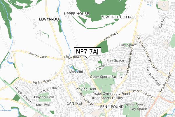 NP7 7AJ map - small scale - OS Open Zoomstack (Ordnance Survey)