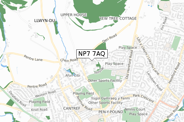 NP7 7AQ map - small scale - OS Open Zoomstack (Ordnance Survey)