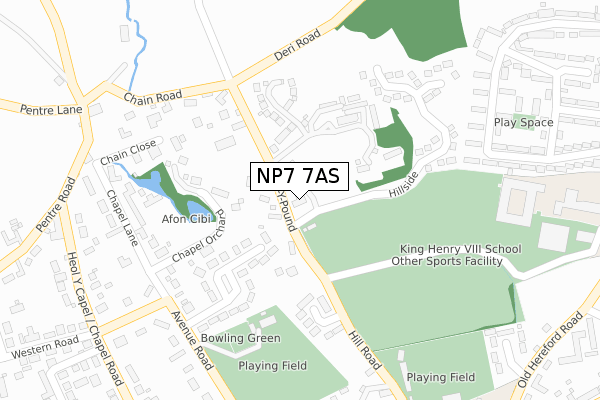 NP7 7AS map - large scale - OS Open Zoomstack (Ordnance Survey)