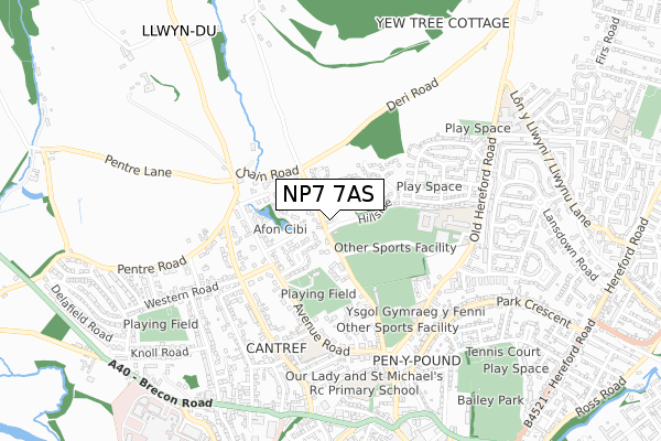 NP7 7AS map - small scale - OS Open Zoomstack (Ordnance Survey)