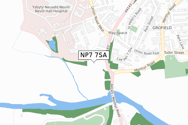 NP7 7SA map - large scale - OS Open Zoomstack (Ordnance Survey)