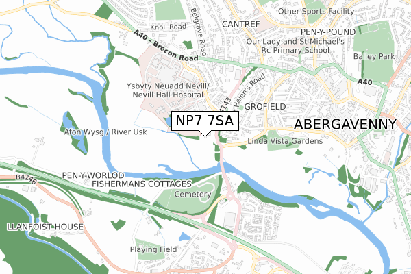 NP7 7SA map - small scale - OS Open Zoomstack (Ordnance Survey)