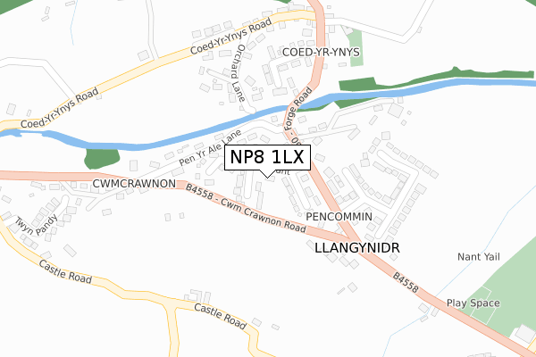 NP8 1LX map - large scale - OS Open Zoomstack (Ordnance Survey)