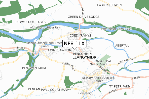 NP8 1LX map - small scale - OS Open Zoomstack (Ordnance Survey)