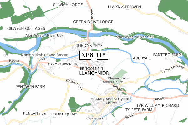 NP8 1LY map - small scale - OS Open Zoomstack (Ordnance Survey)