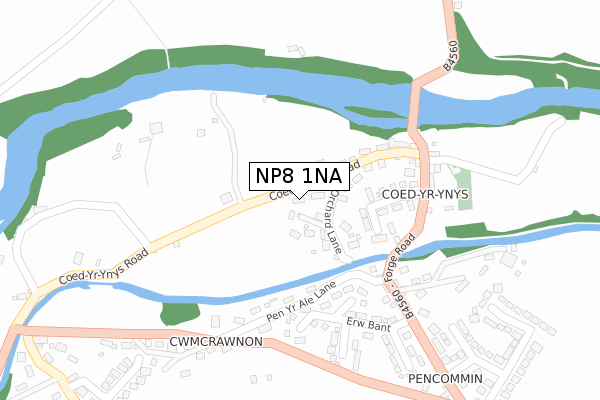 NP8 1NA map - large scale - OS Open Zoomstack (Ordnance Survey)