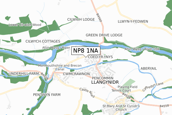 NP8 1NA map - small scale - OS Open Zoomstack (Ordnance Survey)