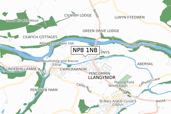 NP8 1NB map - small scale - OS Open Zoomstack (Ordnance Survey)