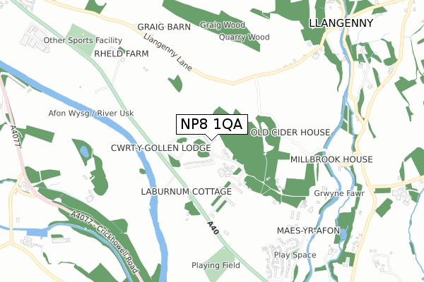 NP8 1QA map - small scale - OS Open Zoomstack (Ordnance Survey)