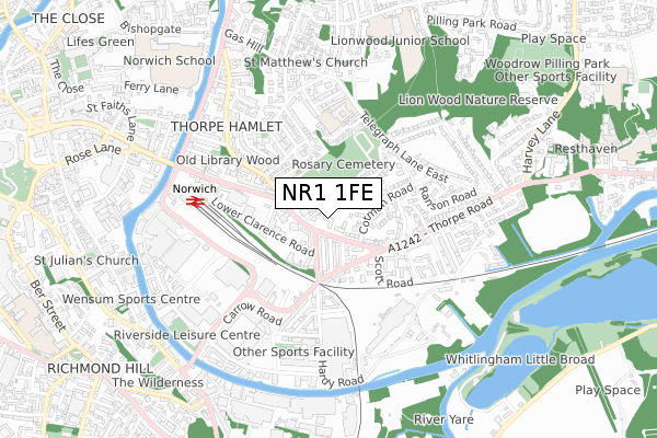 NR1 1FE map - small scale - OS Open Zoomstack (Ordnance Survey)