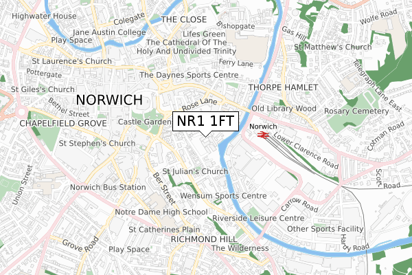 NR1 1FT map - small scale - OS Open Zoomstack (Ordnance Survey)