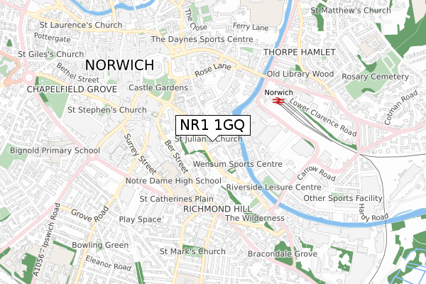 NR1 1GQ map - small scale - OS Open Zoomstack (Ordnance Survey)