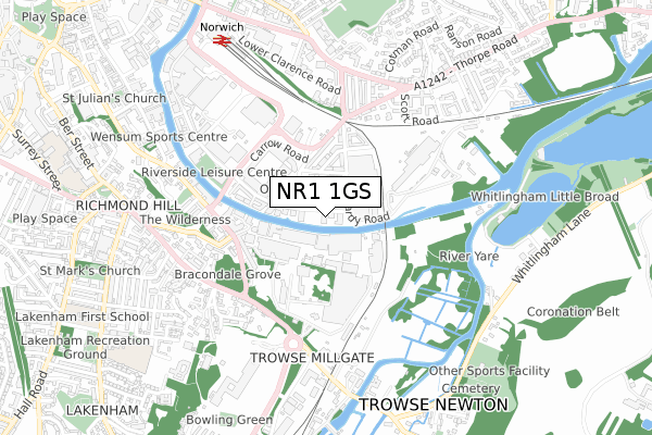 NR1 1GS map - small scale - OS Open Zoomstack (Ordnance Survey)