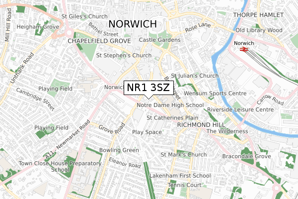 NR1 3SZ map - small scale - OS Open Zoomstack (Ordnance Survey)