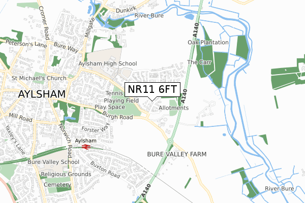 NR11 6FT map - small scale - OS Open Zoomstack (Ordnance Survey)