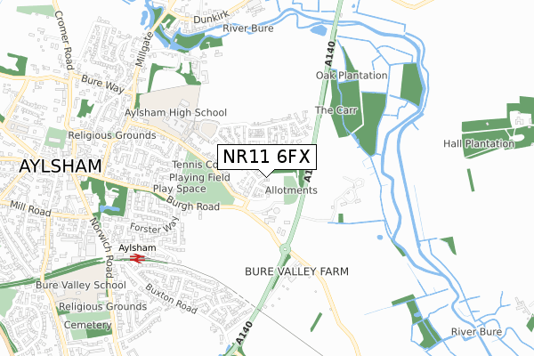 NR11 6FX map - small scale - OS Open Zoomstack (Ordnance Survey)