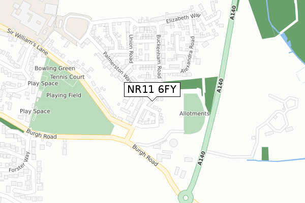 NR11 6FY map - large scale - OS Open Zoomstack (Ordnance Survey)