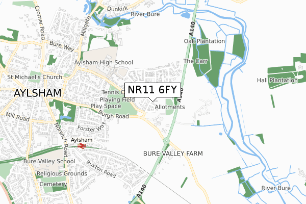 NR11 6FY map - small scale - OS Open Zoomstack (Ordnance Survey)