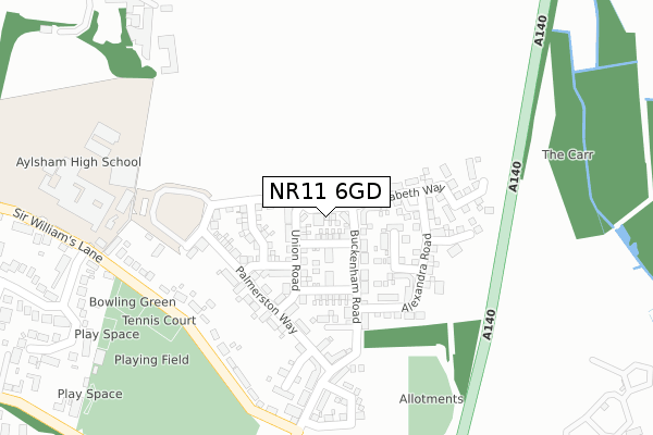 NR11 6GD map - large scale - OS Open Zoomstack (Ordnance Survey)