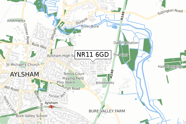 NR11 6GD map - small scale - OS Open Zoomstack (Ordnance Survey)