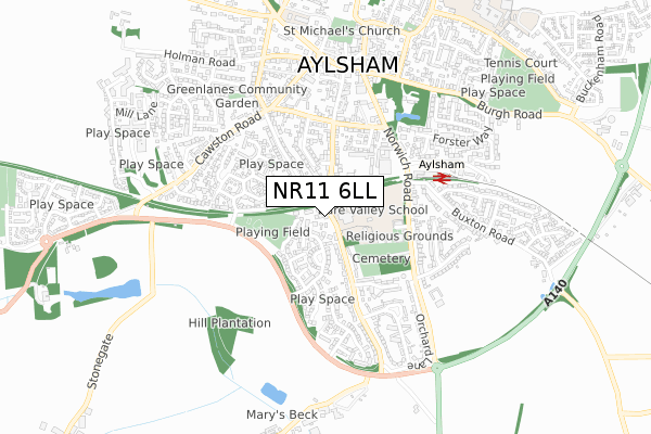 NR11 6LL map - small scale - OS Open Zoomstack (Ordnance Survey)