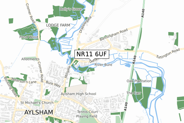 NR11 6UF map - small scale - OS Open Zoomstack (Ordnance Survey)